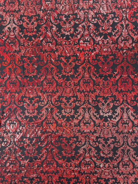 Holographic Damask Nylon Spandex Fabric - Gold/Black, Red/Black, Silver/Black, Fuchsia/Black, Turquoise/Black, 58/60" Width (1 Yard)