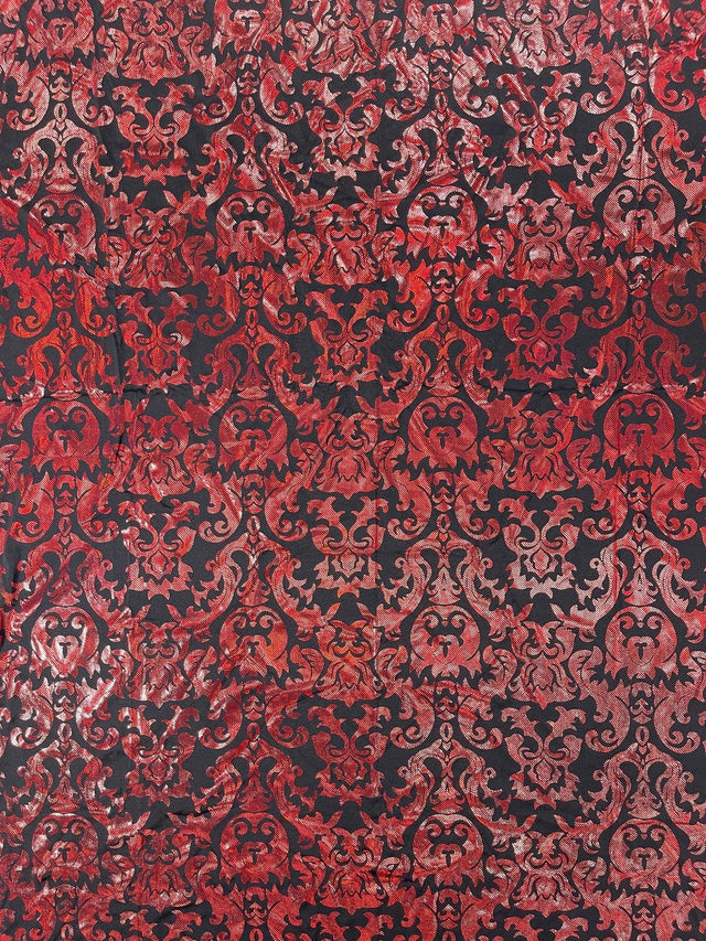 Holographic Damask Nylon Spandex Fabric - Gold/Black, Red/Black, Silver/Black, Fuchsia/Black, Turquoise/Black, 58/60" Width (1 Yard)