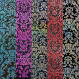 Holographic Damask Nylon Spandex Fabric - Gold/Black, Red/Black, Silver/Black, Fuchsia/Black, Turquoise/Black, 58/60" Width (1 Yard)