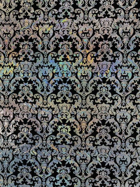 Holographic Damask Nylon Spandex Fabric - Gold/Black, Red/Black, Silver/Black, Fuchsia/Black, Turquoise/Black, 58/60" Width (1 Yard)