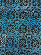Holographic Damask Nylon Spandex Fabric - Gold/Black, Red/Black, Silver/Black, Fuchsia/Black, Turquoise/Black, 58/60" Width (1 Yard)