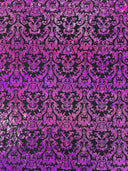 Holographic Damask Nylon Spandex Fabric - Gold/Black, Red/Black, Silver/Black, Fuchsia/Black, Turquoise/Black, 58/60" Width (1 Yard)