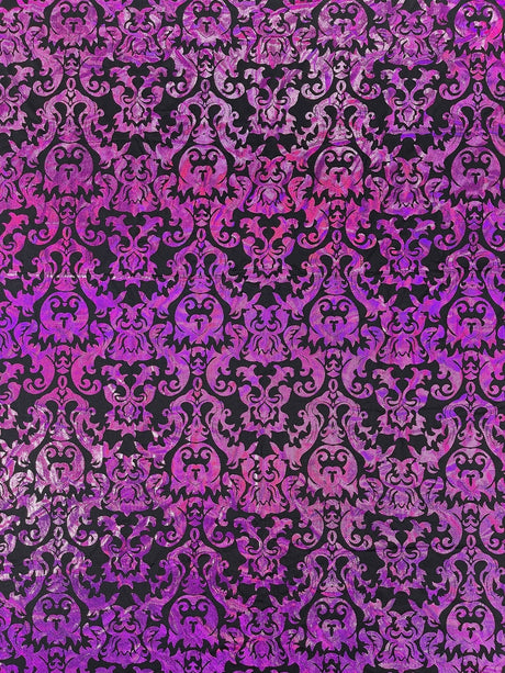 Holographic Damask Nylon Spandex Fabric - Gold/Black, Red/Black, Silver/Black, Fuchsia/Black, Turquoise/Black, 58/60" Width (1 Yard)