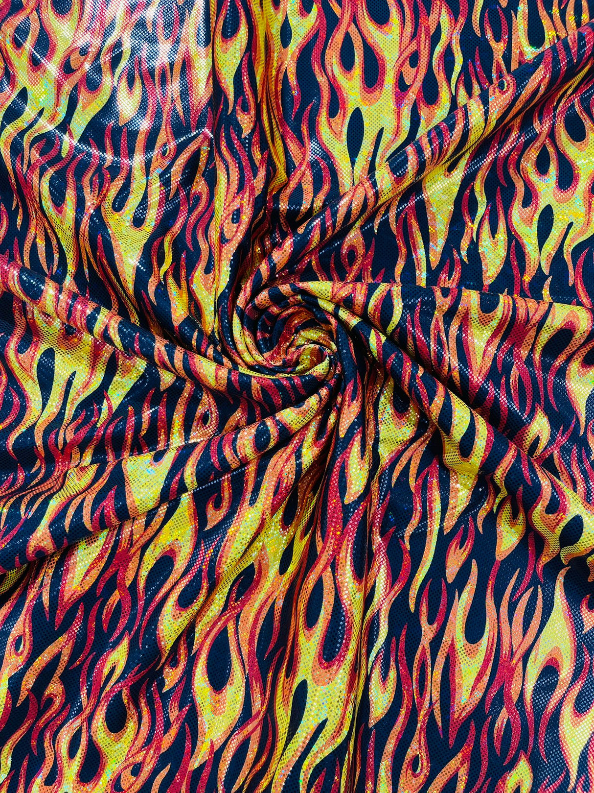 Holographic Flames Nylon Spandex Fabric - Holographic Flames, 58" Width (1 Yard)