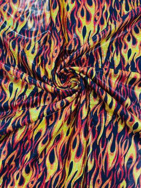 Holographic Flames Nylon Spandex Fabric - Holographic Flames, 58" Width (1 Yard)