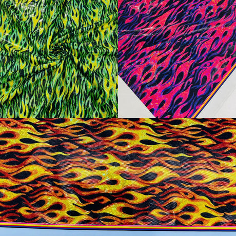 Holographic Flames Nylon Spandex Fabric - Holographic Flames, 58" Width (1 Yard)