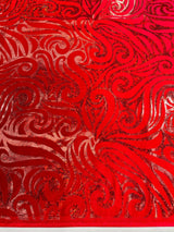 Holographic Foil Tribal Flame Design Stretch Velvet Fabric - Silver/White Tribal Flame Print, 58" Width (1 Yard)