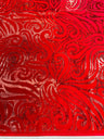 Holographic Foil Tribal Flame Design Stretch Velvet Fabric - Silver/White Tribal Flame Print, 58" Width (1 Yard)