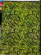 Holographic Foil Tribal Flame Design Stretch Velvet Fabric - Silver/White Tribal Flame Print, 58" Width (1 Yard)