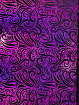 Holographic Foil Tribal Flame Design Stretch Velvet Fabric - Silver/White Tribal Flame Print, 58" Width (1 Yard)