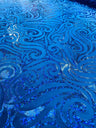 Holographic Foil Tribal Flame Design Stretch Velvet Fabric - Silver/White Tribal Flame Print, 58" Width (1 Yard)