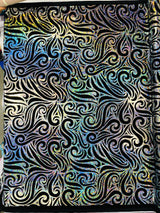 Holographic Foil Tribal Flame Design Stretch Velvet Fabric - Silver/White Tribal Flame Print, 58" Width (1 Yard)