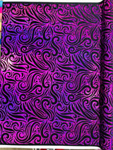 Holographic Foil Tribal Flame Design Stretch Velvet Fabric - Silver/White Tribal Flame Print, 58" Width (1 Yard)