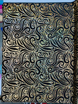 Holographic Foil Tribal Flame Design Stretch Velvet Fabric - Silver/White Tribal Flame Print, 58" Width (1 Yard)