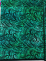 Holographic Foil Tribal Flame Design Stretch Velvet Fabric - Silver/White Tribal Flame Print, 58" Width (1 Yard)
