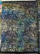 Holographic Foil Tribal Flame Design Stretch Velvet Fabric - Silver/White Tribal Flame Print, 58" Width (1 Yard)