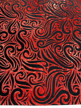 Holographic Foil Tribal Flame Design Stretch Velvet Fabric - Silver/White Tribal Flame Print, 58" Width (1 Yard)