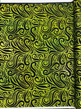 Holographic Foil Tribal Flame Design Stretch Velvet Fabric - Silver/White Tribal Flame Print, 58" Width (1 Yard)
