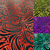 Holographic Foil Tribal Flame Design Stretch Velvet Fabric - Silver/White Tribal Flame Print, 58" Width (1 Yard)