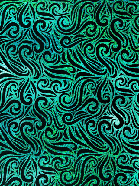 Holographic Foil Tribal Flame Design Stretch Velvet Fabric - Silver/White Tribal Flame Print, 58" Width (1 Yard)