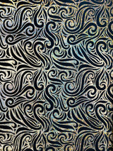 Holographic Foil Tribal Flame Design Stretch Velvet Fabric - Silver/White Tribal Flame Print, 58" Width (1 Yard)