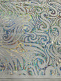 Holographic Foil Tribal Flame Design Stretch Velvet Fabric - Silver/White Tribal Flame Print, 58" Width (1 Yard)