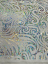 Holographic Foil Tribal Flame Design Stretch Velvet Fabric - Silver/White Tribal Flame Print, 58" Width (1 Yard)