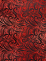 Holographic Foil Tribal Flame Design Stretch Velvet Fabric - Silver/White Tribal Flame Print, 58" Width (1 Yard)