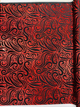 Holographic Foil Tribal Flame Design Stretch Velvet Fabric - Silver/White Tribal Flame Print, 58" Width (1 Yard)