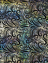 Holographic Foil Tribal Flame Design Stretch Velvet Fabric - Silver/White Tribal Flame Print, 58" Width (1 Yard)