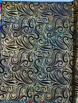 Holographic Foil Tribal Flame Design Stretch Velvet Fabric - Silver/White Tribal Flame Print, 58" Width (1 Yard)