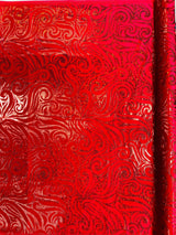Holographic Foil Tribal Flame Design Stretch Velvet Fabric - Silver/White Tribal Flame Print, 58" Width (1 Yard)