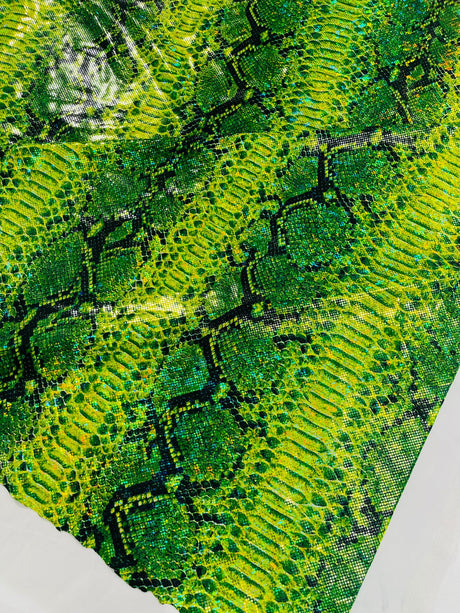 Holographic Snake Foil Printed Spandex Fabric - Multi Color Snake Print, 58" Width (1 Yard)