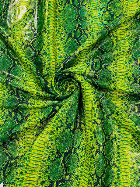 Holographic Snake Foil Printed Spandex Fabric - Multi Color Snake Print, 58" Width (1 Yard)