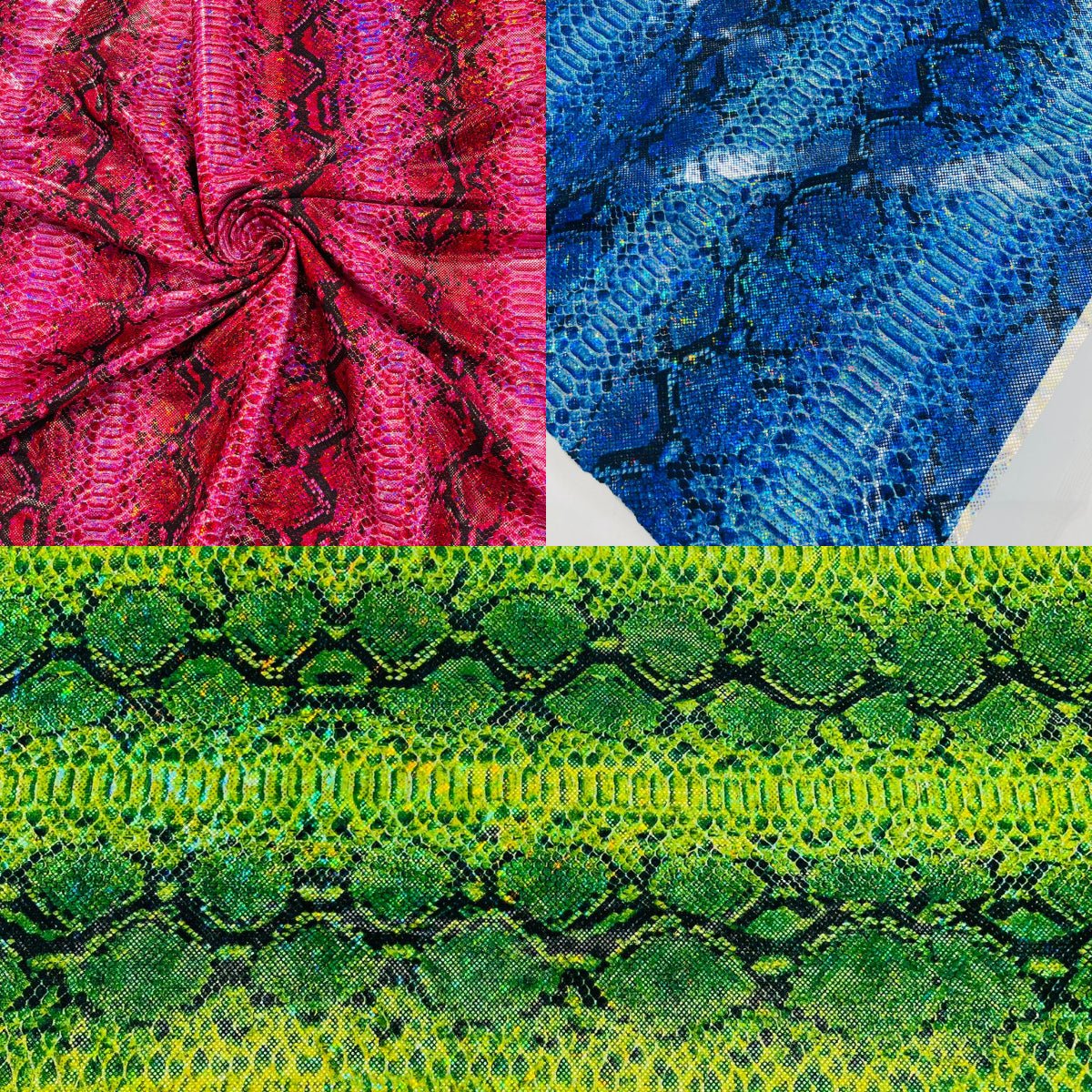 Holographic Snake Foil Printed Spandex Fabric - Multi Color Snake Print, 58" Width (1 Yard)