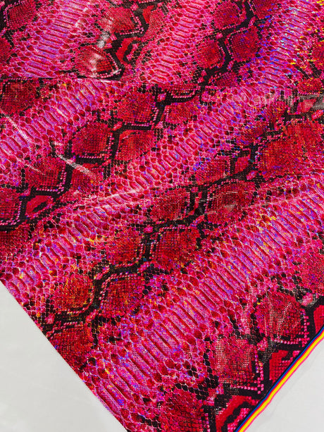 Holographic Snake Foil Printed Spandex Fabric - Multi Color Snake Print, 58" Width (1 Yard)