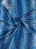 Holographic Snake Foil Printed Spandex Fabric - Multi Color Snake Print, 58" Width (1 Yard)