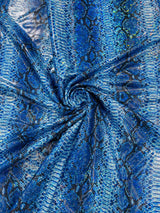Holographic Snake Foil Printed Spandex Fabric - Multi Color Snake Print, 58" Width (1 Yard)