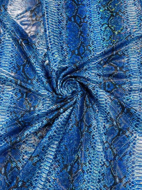 Holographic Snake Foil Printed Spandex Fabric - Multi Color Snake Print, 58" Width (1 Yard)