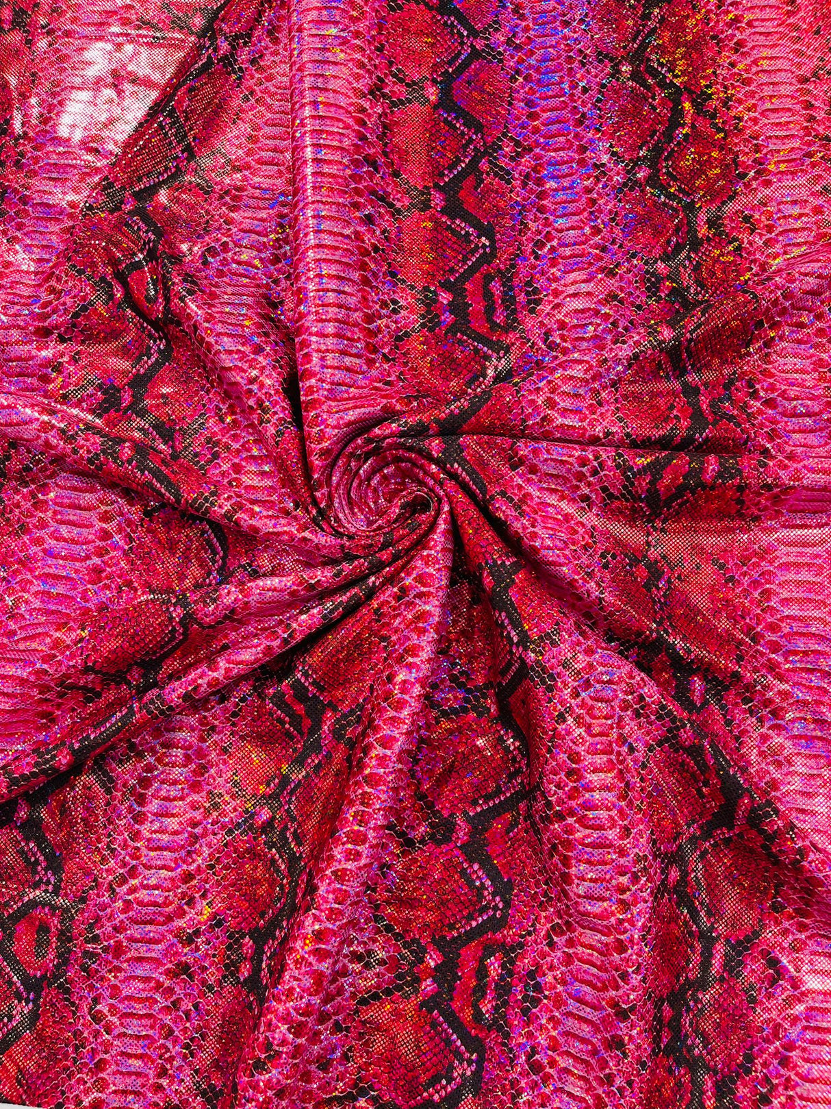 Holographic Snake Foil Printed Spandex Fabric - Multi Color Snake Print, 58" Width (1 Yard)