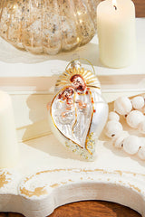 Glass Holy Family Ornament 5 Inch Sequins Gold Christmas