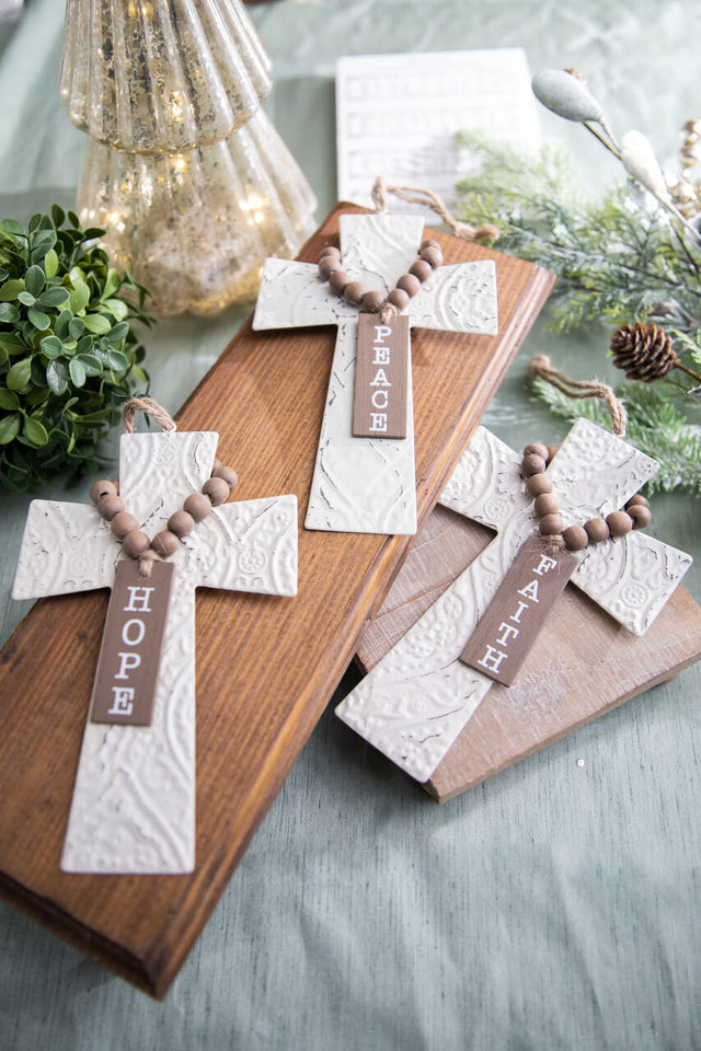 7.5" Embossed Cross With Beads Ornament