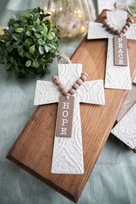 7.5" Embossed Cross With Beads Ornament