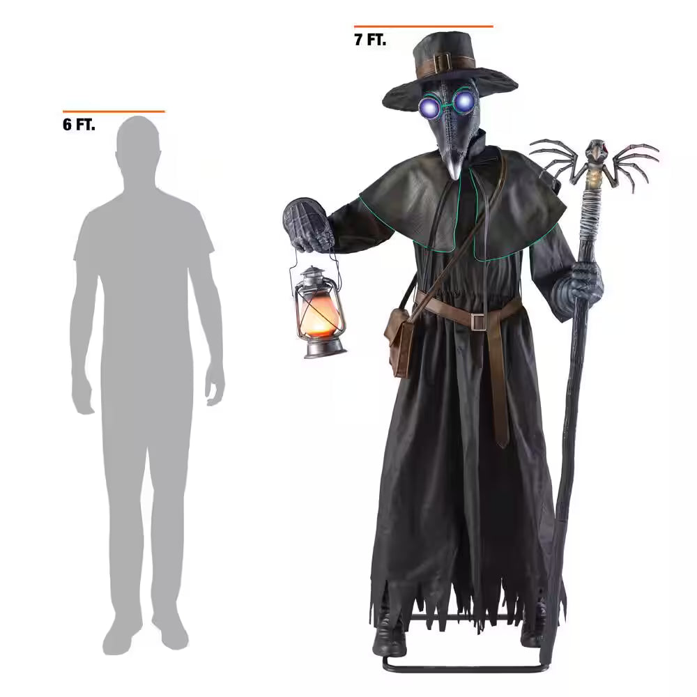 Gruesome Grounds Animated LED Plague Doctor Halloween Decoration 7 Feet