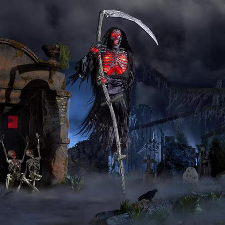 Grave and Bones Color Changing LED Levitating Reaper Halloween Decoration 12 Feet