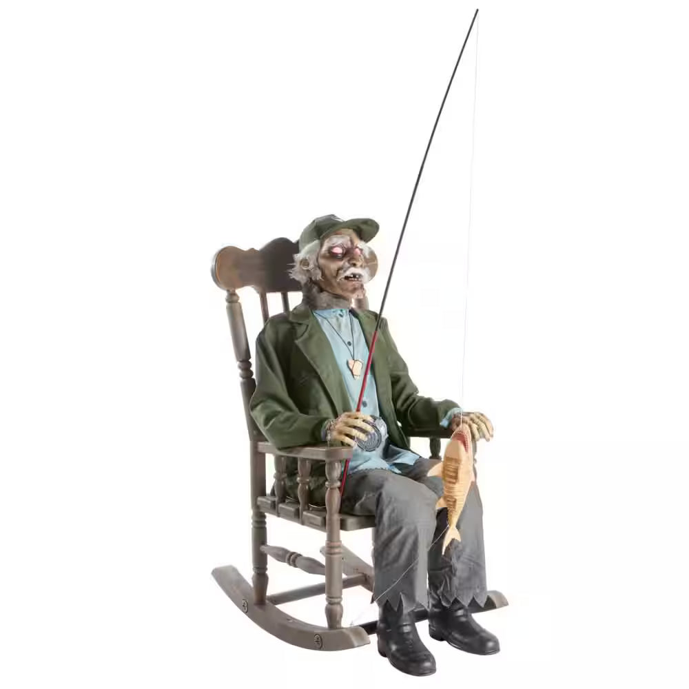 Dead Water Animated LED Fisherman in Rocking Chair Halloween Decoration 65 Feet