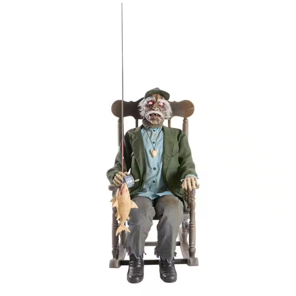 Dead Water Animated LED Fisherman in Rocking Chair Halloween Decoration 65 Feet