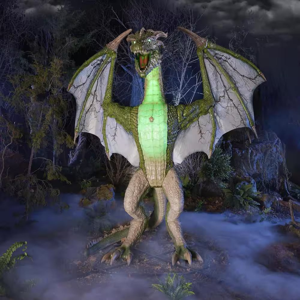 Gruesome Grounds Color Changing LED Wyvern Animated Dragon Halloween Decoration 8 Feet