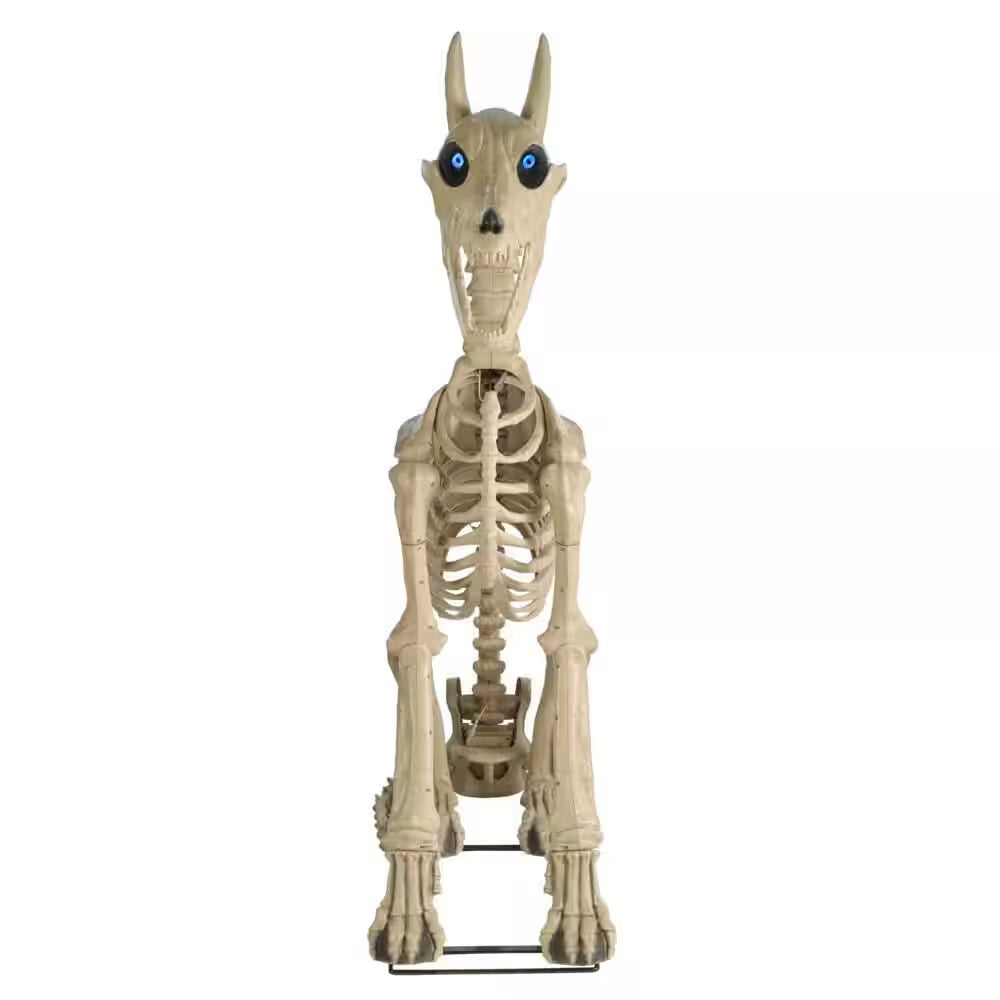 5-ft Grave and Bones Skellys Sitting Dog with LifeEyes LCD Eyes Halloween Decoration
