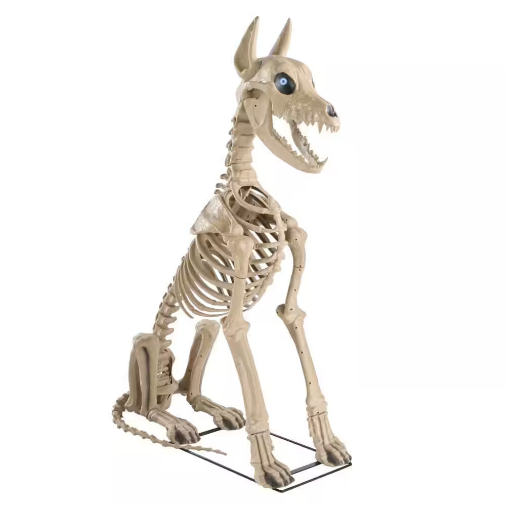 Grave and Bones Skellys Sitting Dog Animated LCD Eyes Halloween Decoration 5 Feet